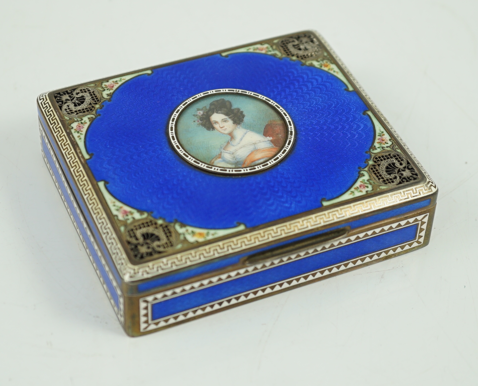 A 19th century Austro-Hungarian silver gilt and polychrome enamel rectangular trinket box